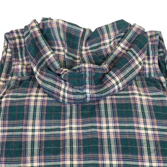 VINTAGE ABERCROMBIE & FITCH Sleeveless Plaid Hooded Flannel Shirt | L | Grunge - Picture 8 of 14